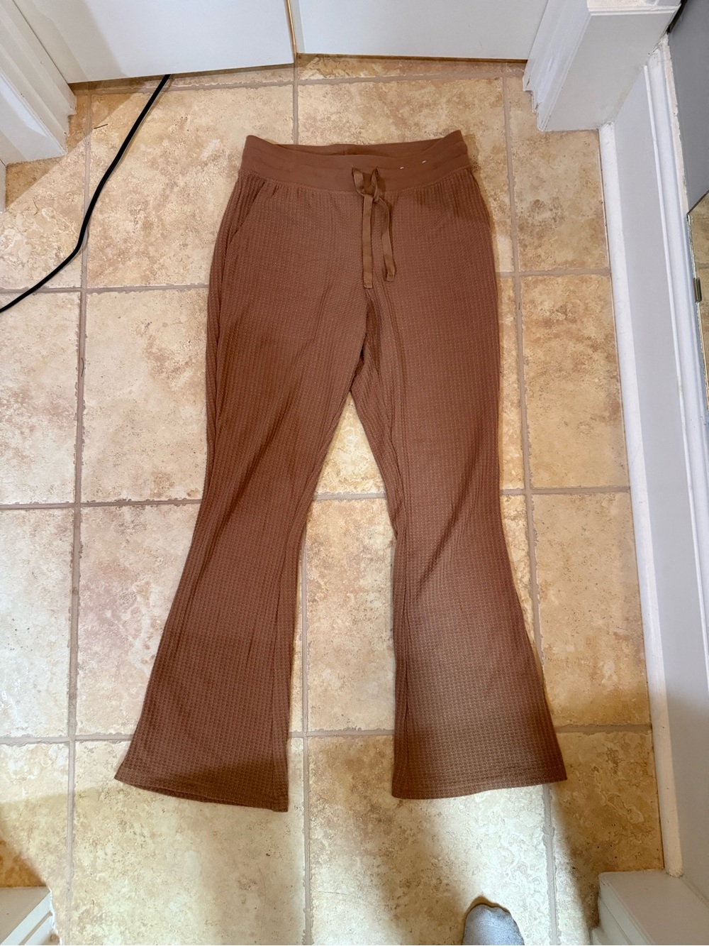 stars above Brown Waffle-Knit Flared Joggers